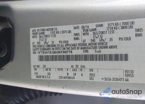 2016 Ford F-150 Xlt из США, поврежденный, VIN 1FTEW1EG6GKF89778